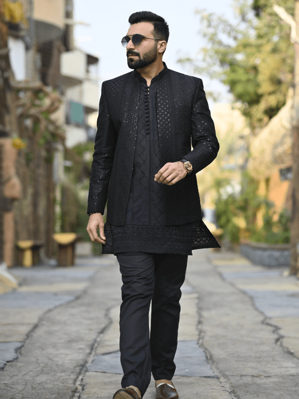 HK Fashion - Black Embroidered Prince Coat
