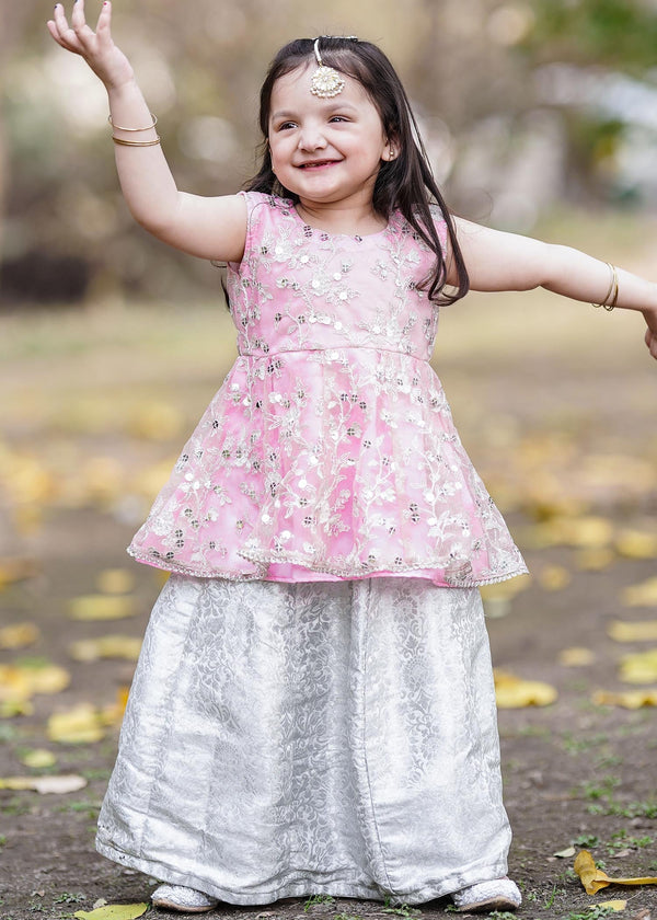 Canvas Kids - Pink Star Garnet Festive Wear Dress For Girls