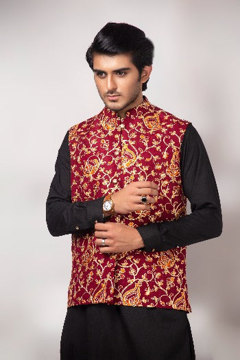 Edge Republic - ER WC 1009 Maoon Zari work Waist Coat