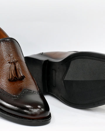 Peshawari - Madrid Two Tone Black Tassel Handcrafted Traditional Mens Footwear